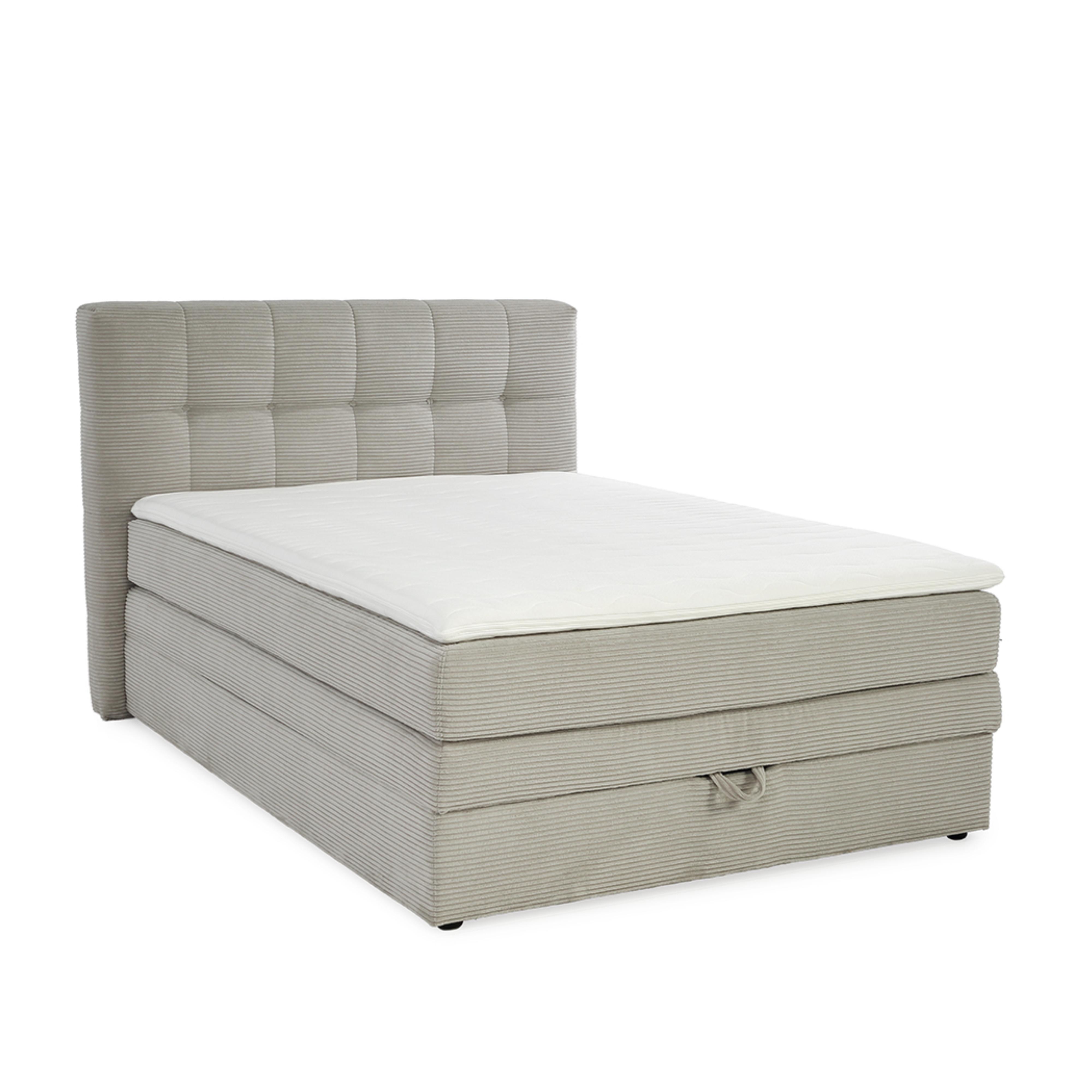 BOXSPRINGBETT 140x200 cm, 7-Zonen-Tonnentaschen-Federkernmatratze H3, Topper, Bonell-Federkern, großer Bettkasten, Cord Beige Grau / 20036 - Greige/Schwarz, Kunststoff/Textil (140/200cm) - luma-home