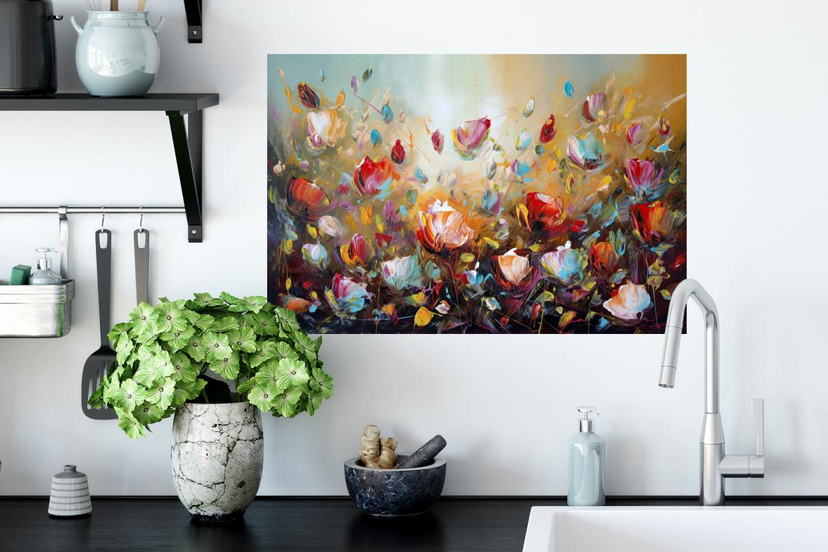 WANDTATTOO Blumen - Kunst - Natur - Ölgemälde Deko Wohnzimmer 60x40 cm - Multicolor, Kunststoff (60/40/0.1cm) - MuchoWow
