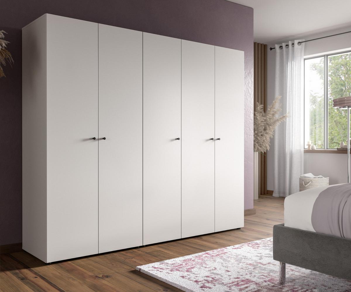 KLEIDERSCHRANK weiß 5-türig 200 cm, Drehtürenschrank mit Kleiderstangen - Schwarz/Weiß, Holzwerkstoff/Kunststoff (200/176/51cm) - Inn.Furn