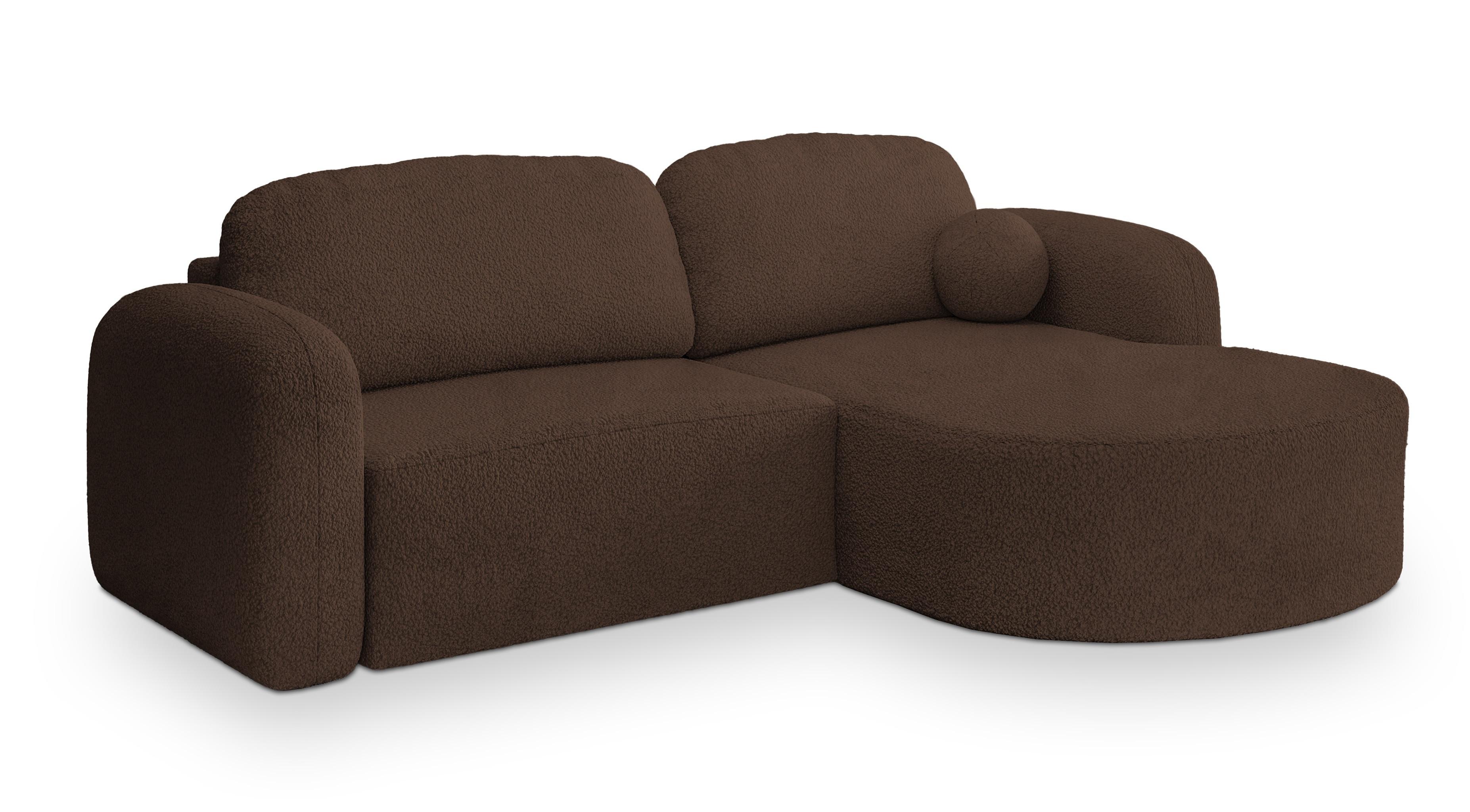 ECKSOFA AMILIA R-S Braun Boucle-Stoff mit Schlaffunktion - Braun, Holz (263/174cm) - MASSENO