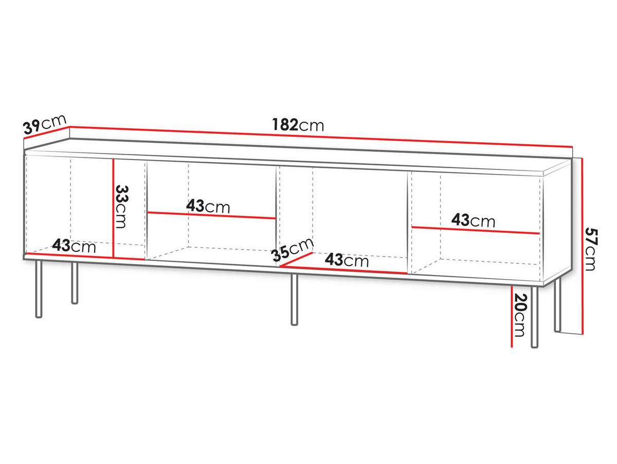 TV-LOWBOARD 180 4D Notte 07 - Nussbaumfarben/Schwarz, Holzwerkstoff/Metall (182/57/39cm) - MIRJAN24