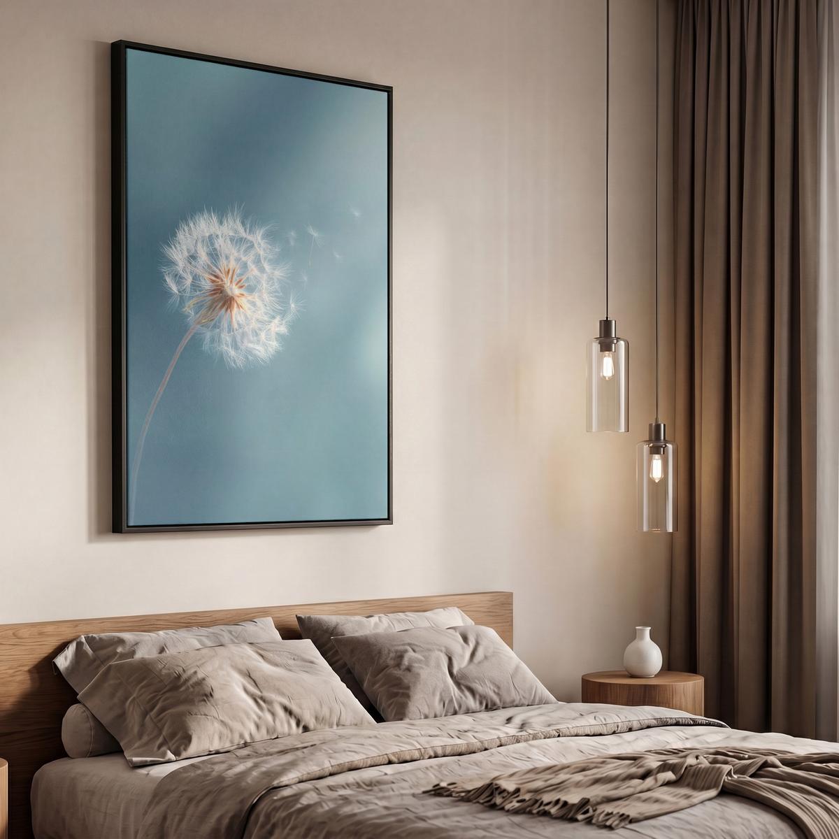 LEINWAND Bilder mit Rahmen - Löwenzahn - Wind - Blau - 60x90 - Blaugrau, Textil (60/90cm) - MuchoWow