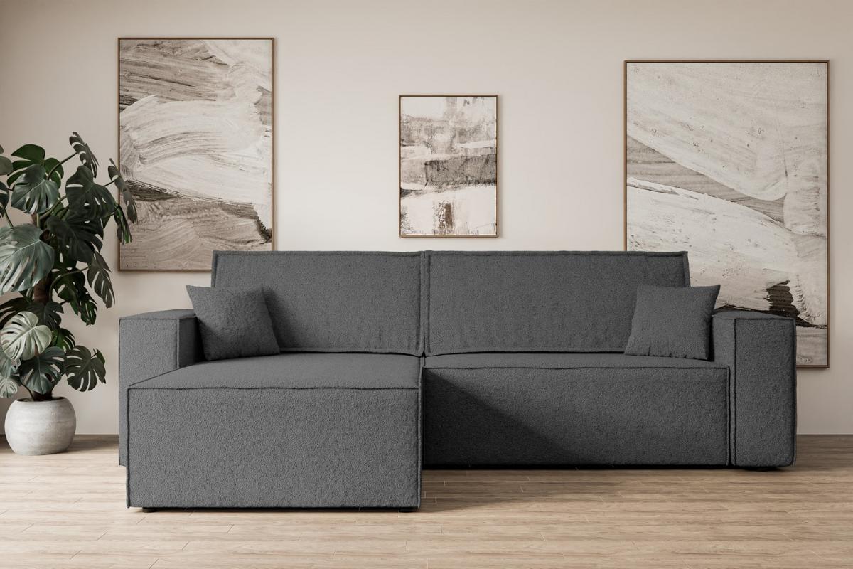 ECKSOFA mit Schlaffunktion und Bettkasten CELTIC-XL - 277x143x83 cm Grau Bouclé - Schwarz/Grau, Holzwerkstoff/Kunststoff (277/143cm) - ALTDECOR
