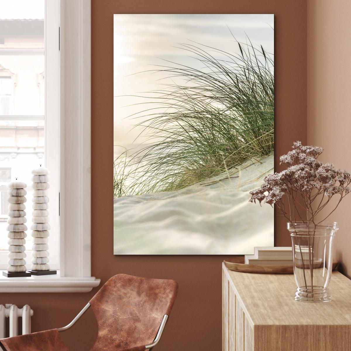 METALLBILD Dünen mit Strandhafer in der Sonne des Nationalparks Schleswig-Holsteinisches Wattenmeer 80x120 cm - Creme, Metall (80/120cm) - MuchoWow
