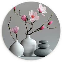 WANDBILD Magnolie - Blumen - Rosa - Zen-Steine Wandbild 120x120 cm - Hellgrau, Kunststoff (120/120cm) - MuchoWow
