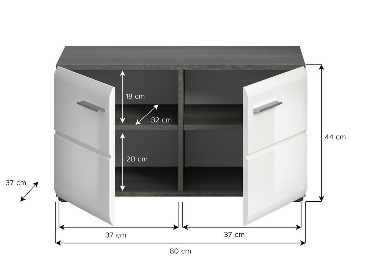 GARDEROBENBANK weiß Hochglanz, grau 80 cm, Schuhbank mit 4 Fächern - Weiß Hochglanz/Silberfarben, Holzwerkstoff/Kunststoff (80/44/37cm) - Inn.Furn