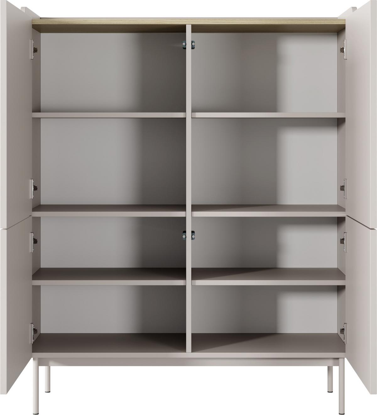 HIGHBOARD Nolle in Beige & Scandi Eiche 103/126/38 cm - Sandfarben/Beige, Holzwerkstoff/Metall (103.2/126.2/38cm) - WFL GROUP