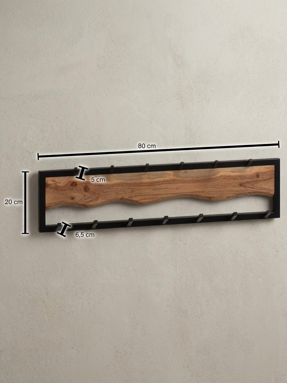 WANDGARDEROBE Akazie Massivholz Metall Modern 80x20x8 cm mit Wellenmuster - Akaziefarben, Holz (80/22/8cm) - KADIMA DESIGN