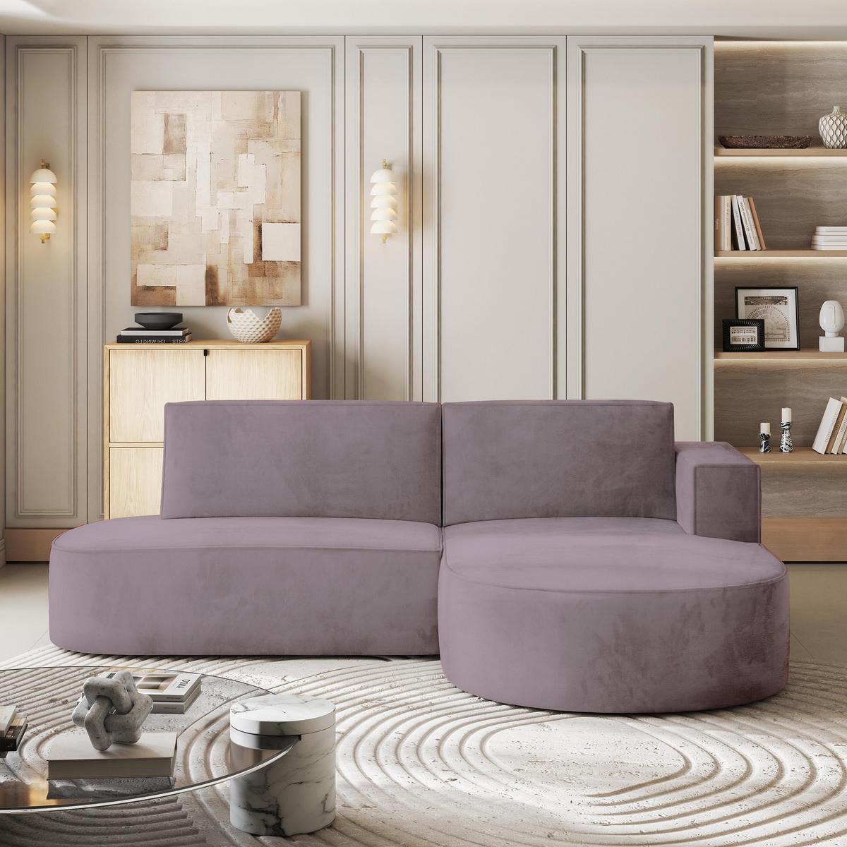 ECKSOFA CORTIO M R-S Lila Velours-Stoff mit Schlaffunktion - Lila/Grau, Holz/Kunststoff (265/174cm) - MASSENO
