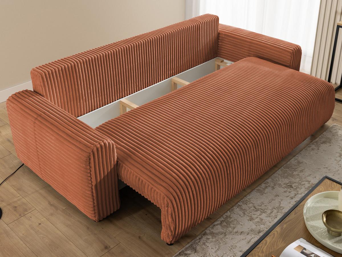 SCHLAFSOFA Calma mit Bettkasten im Bumpy-Design aus weichem Terrakotta Plüschcord - Terracotta/Schwarz, Holz/Kunststoff (239/88/98cm) - S-Style
