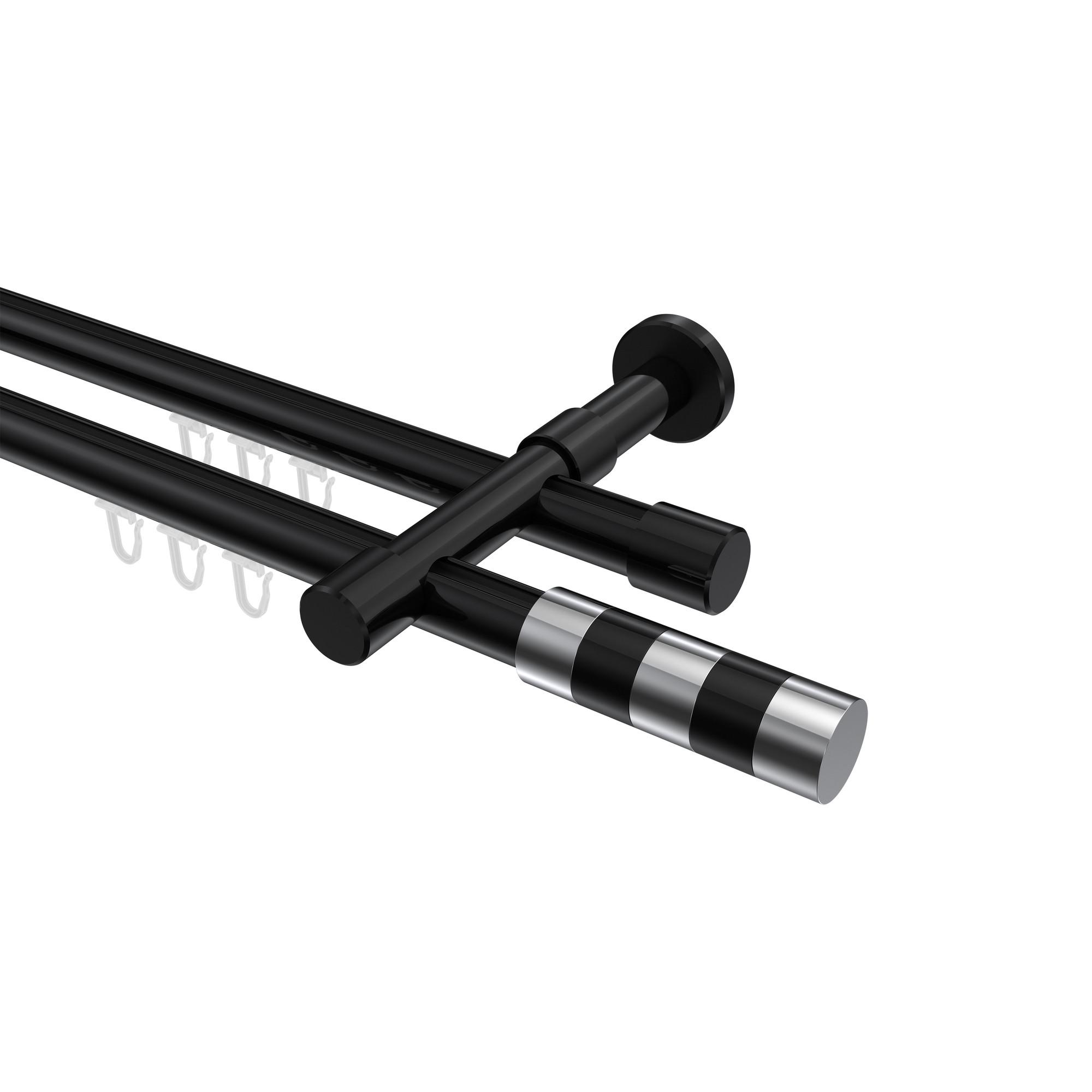 GARDINENSTANGE INNENLAUF Prestige Mavell 280 cm (geteilt in 2 x 140 cm), 2-läufig, 20 mm Ø Schwarz - Chromfarben/Schwarz, Metall (280cm) - INTERDECO