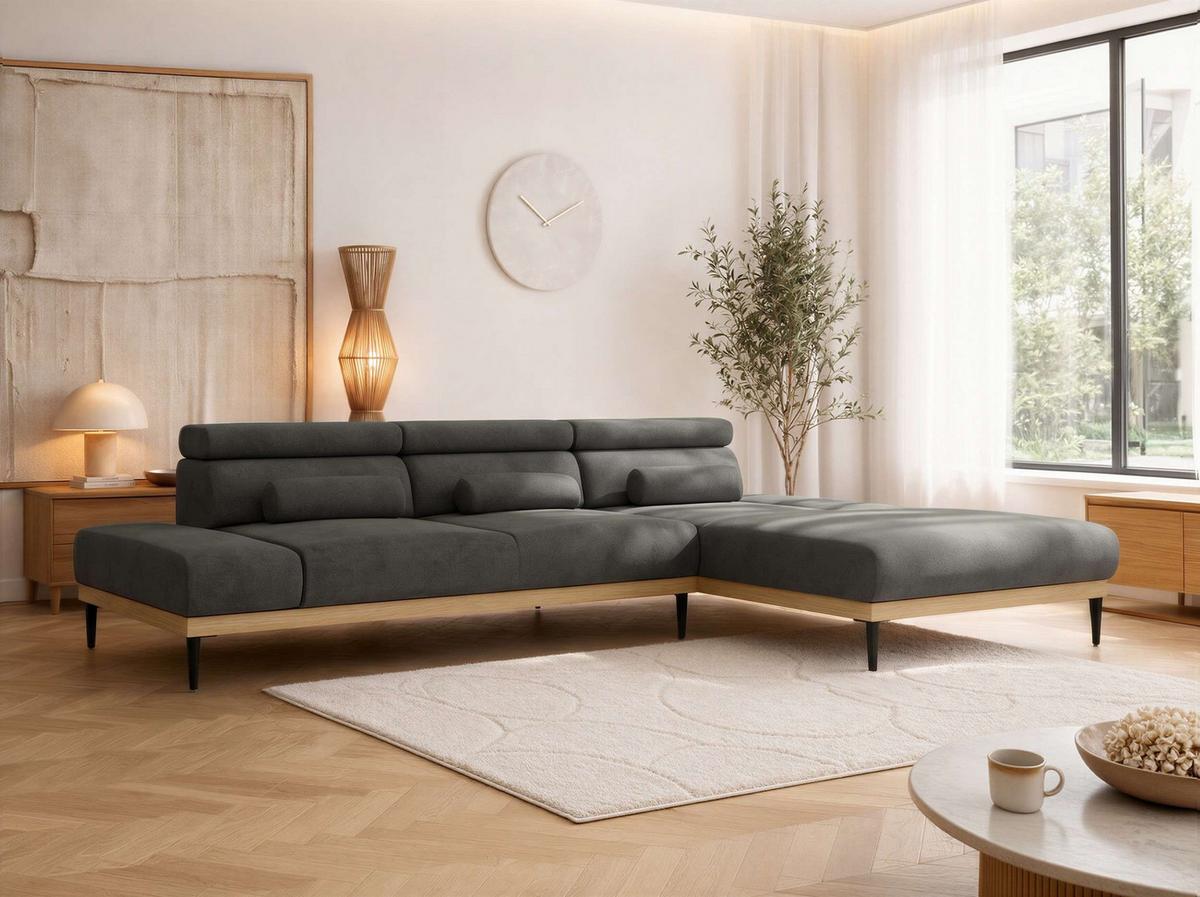 ECKSOFA PAVERO L - Dunkelgrau Velvet - Rechts Seite - Dunkelgrau/Schwarz, Textil/Metall (316/205cm) - MKS