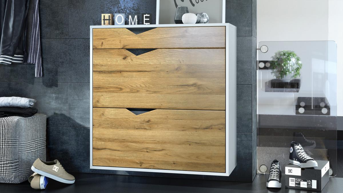 SCHUHSCHRANK Kolmio Fronten in Eiche Natur - Eichefarben, Holzwerkstoff (85/87/33cm) - Vladon