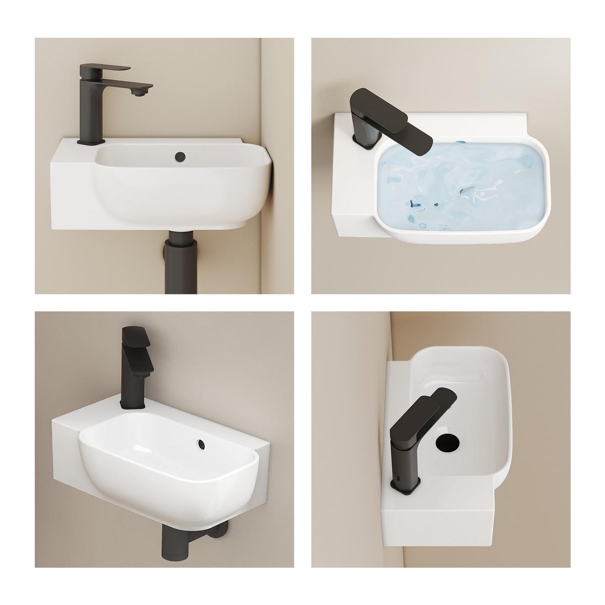 HANDWASCHBECKEN Links-Wasserhahnloch 40 / 25 / 14 cm - Weiß, Keramik (40/14/25cm) - EMKE