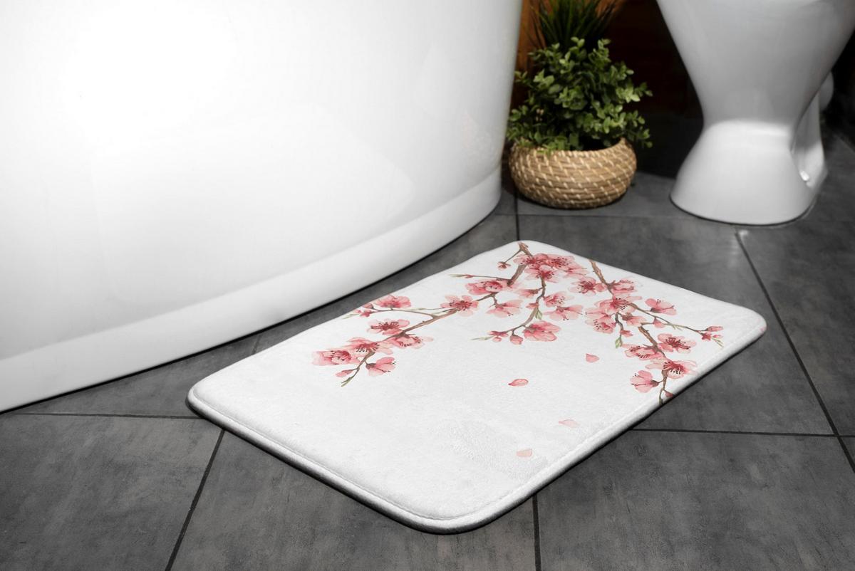 BADTEPPICH 90x60 cm Japanische Blumen - Weiß, Textil (90/60cm) - TULUP