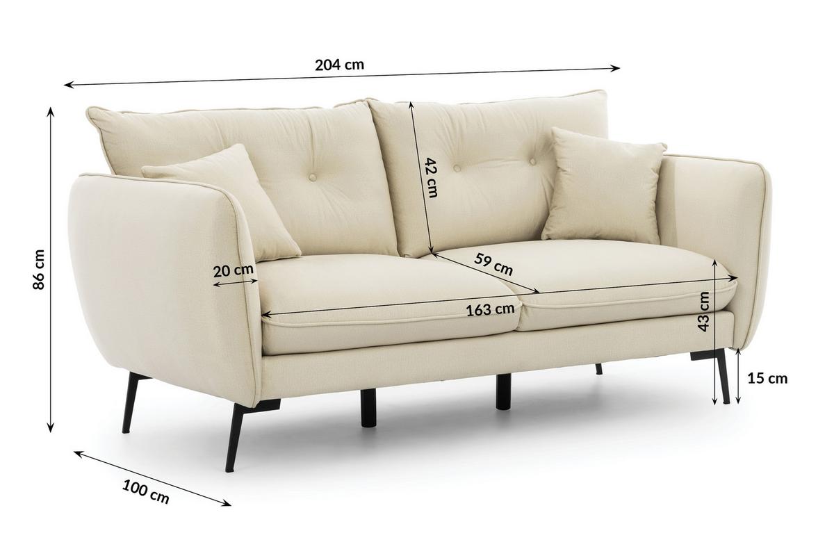 3-SITZER-SOFA Nordloft Beige Samt - Beige/Schwarz, Holz/Textil (204/86/100cm) - S-Style Möbel