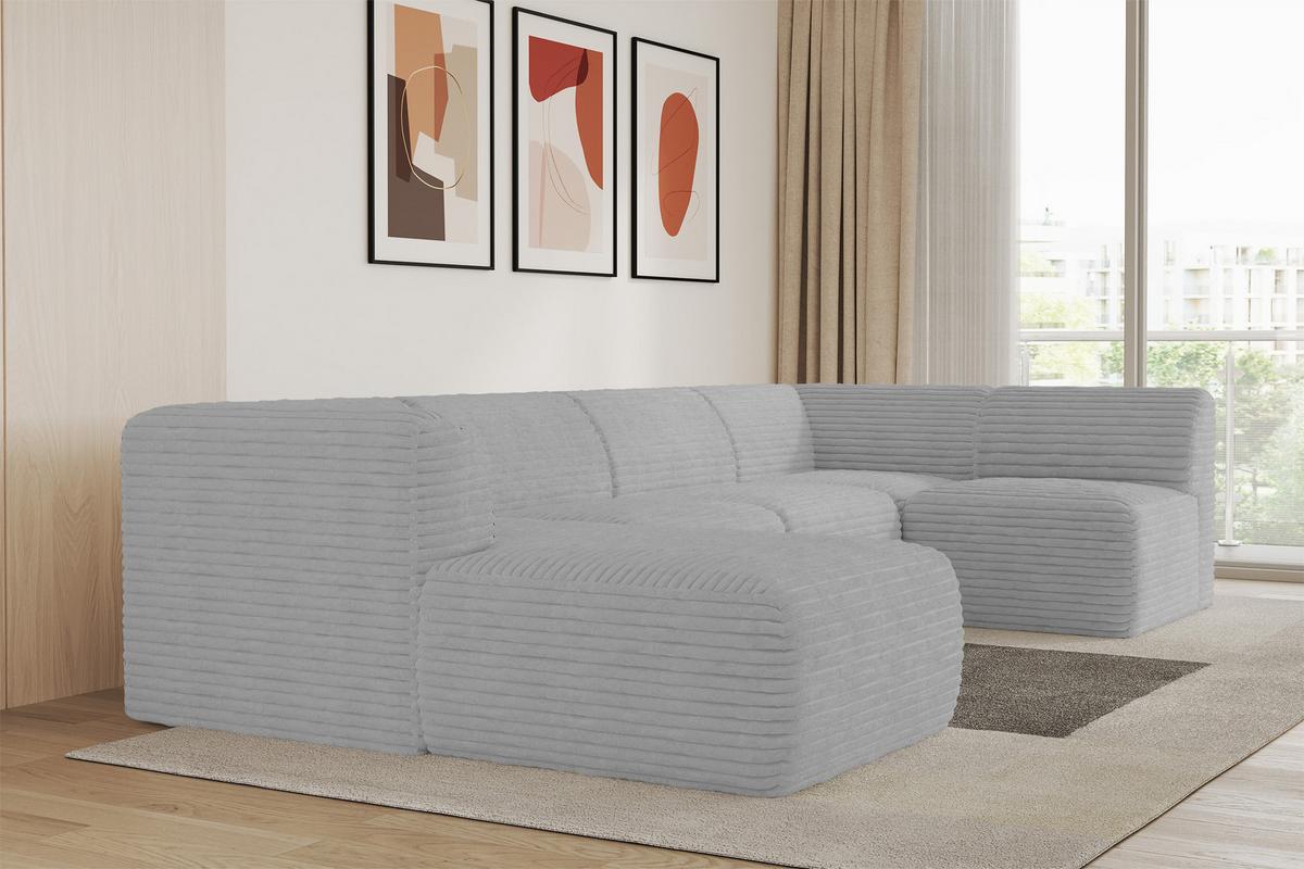 WOHNLANDSCHAFT Ottomane Links MOVO-L 345x180x78 cm Grau Cord - Graphitfarben, Holzwerkstoff/Kunststoff (345/78/180cm) - ALTDECOR