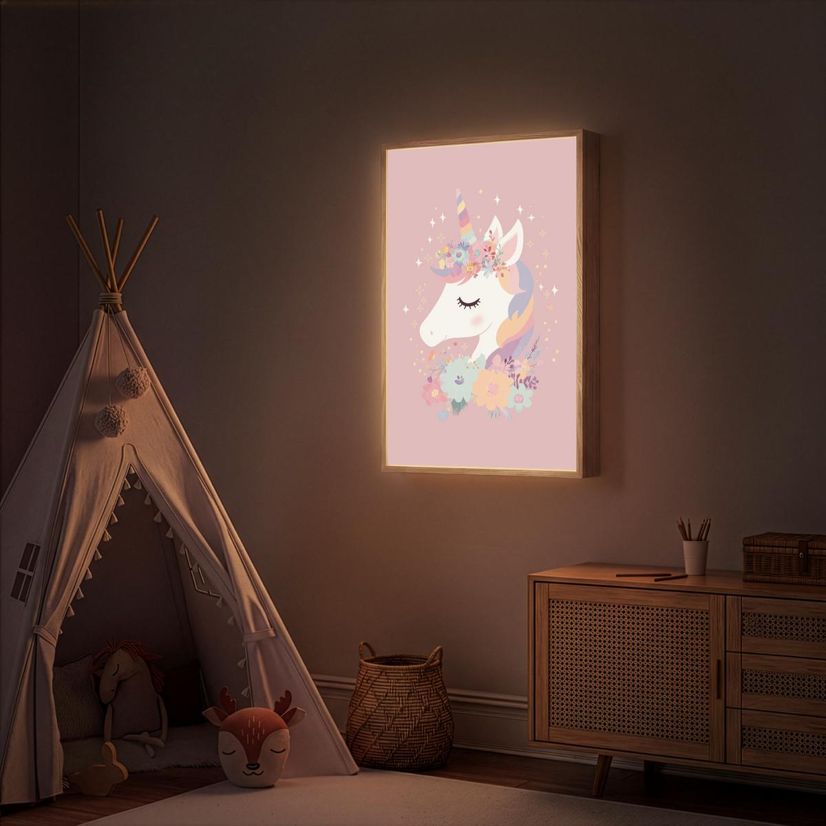 NACHTTISCHLAMPE MIT AKKU Einhorn - Rosa - Blumen 60x90 cm - Rosa, Holzwerkstoff (8/60/90cm) - OnlyWow