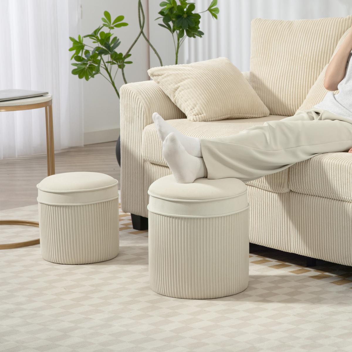 SITZHOCKER mit Stauraum Hocker und Deckel, Samtoptik - Creme/Weiß, Textil (36/41.5/36cm) - HOMCOM