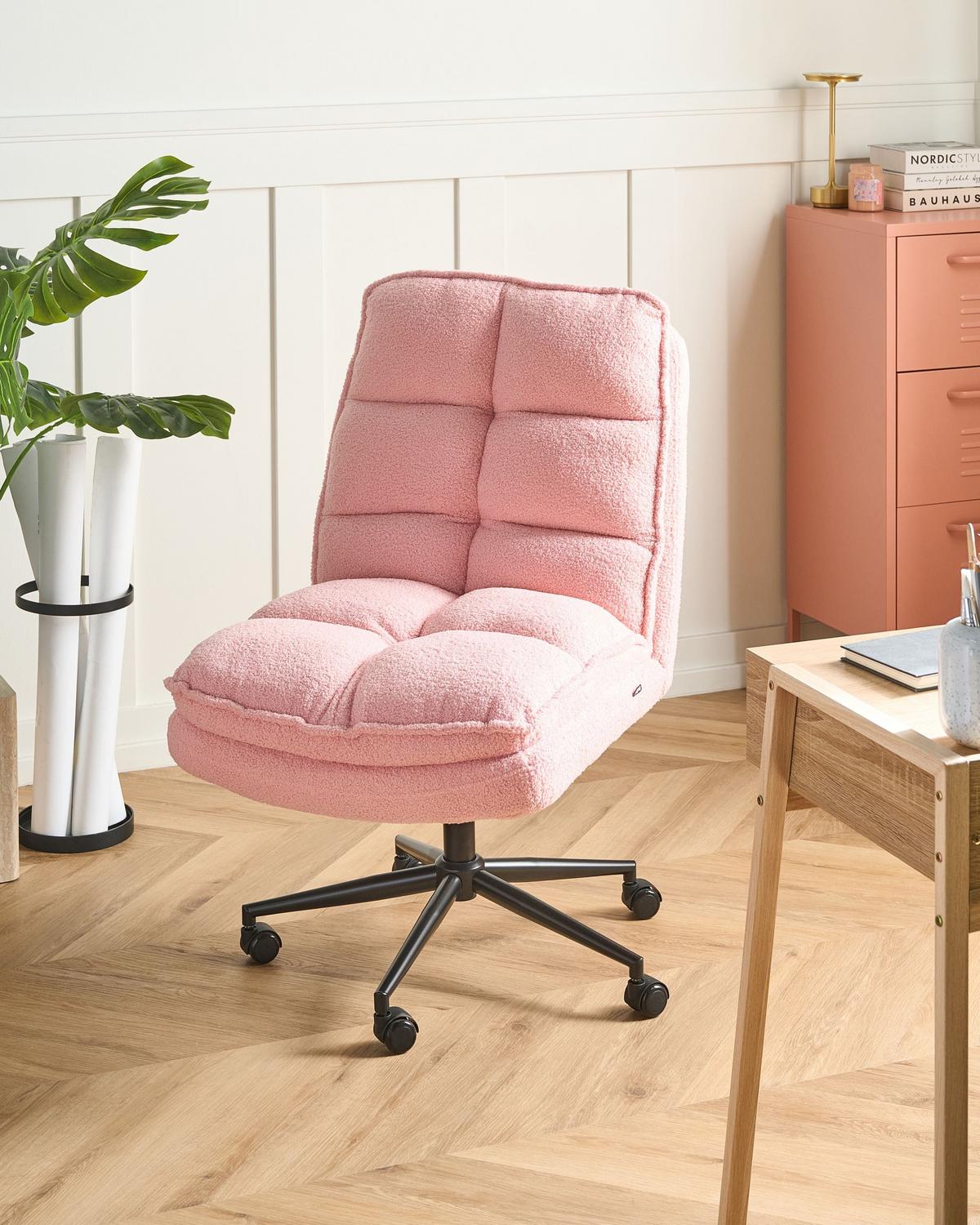 BÜROSTUHL Bouclé Rosa Addison - Pink, Textil (56/98/64cm) - Beliani