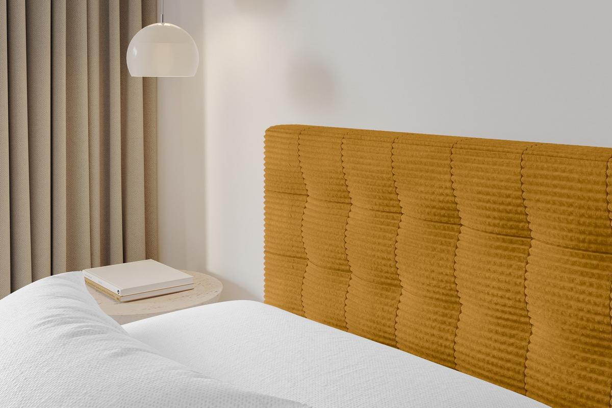 POLSTERBETT mit Bettkasten und Lattenrost, Boxbett ohne Matratze - PARI 160x200 Senfgelb - Currygelb, Holzwerkstoff/Textil (160/200cm) - ALTDECOR