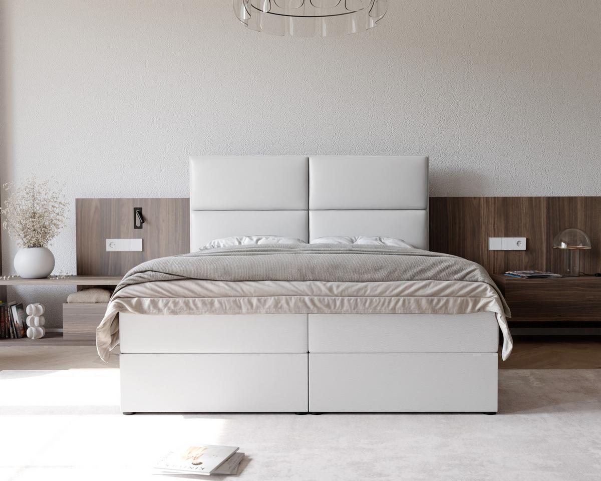 BOXBETT ORFEO 160/200 cm mit Matratze und Topper, Weiß - Weiß, Textil (160/200cm) - Idohome