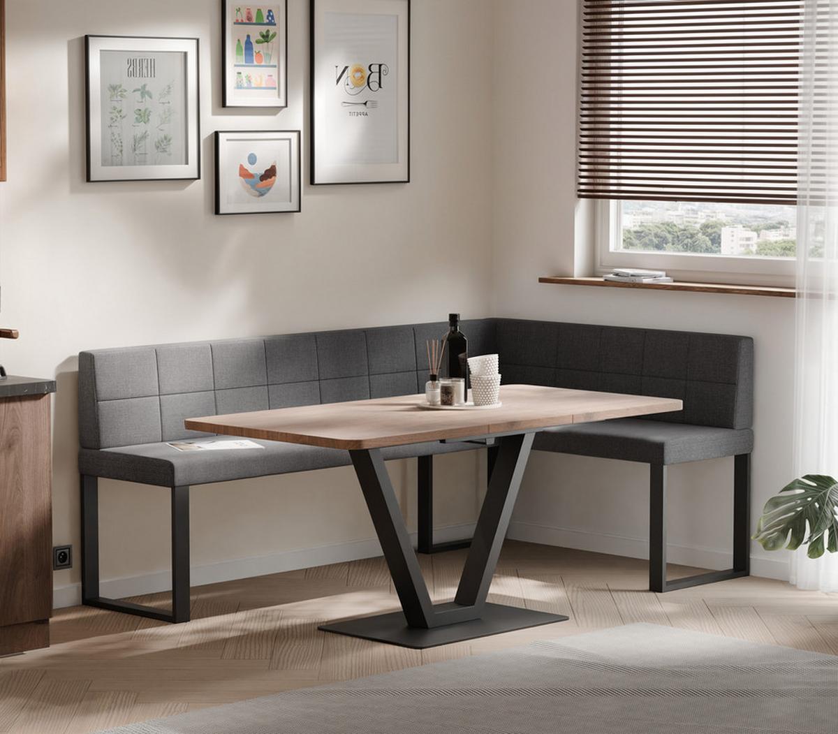 ECKBANK rechts SANA U Webstoff gesteppt, 168/128 cm Dunkelgrau - Dunkelgrau, Textil/Metall (128/168cm) - Idohome