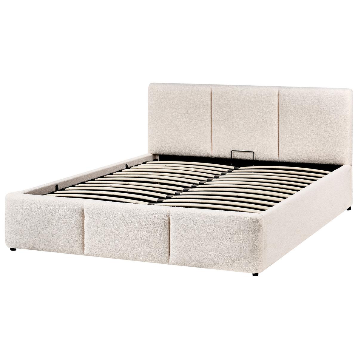 BETT mit Stauraum 140/200 cm Bouclé Cremeweiß Bousse - Creme, Textil (140/200cm) - Beliani