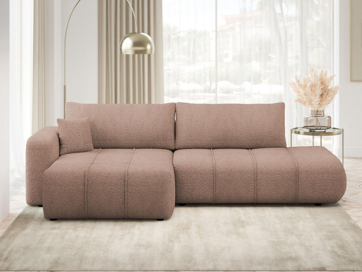 ECKSOFA Furyn O Boucle, Seite: Links - Hellbraun/Schwarz, Holzwerkstoff/Kunststoff (262/145cm) - MIRJAN24