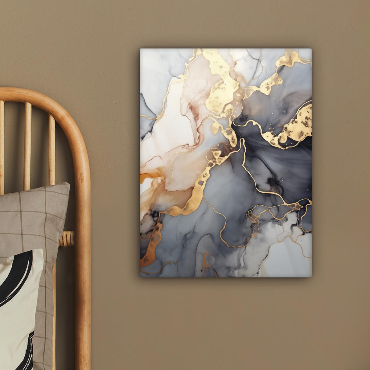 LEINWANDBILD Marmor - Schwarz - Gold - Weiß Room Decor 30x40 cm - Dunkelgrau, Textil (30/40cm) - MuchoWow