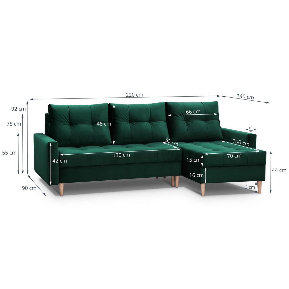 ECKSCHLAFSOFA Halant mit Bettkasten, universelle Ottomane, Veloursstoff, Dunkelgrün - Dunkelgrün, Textil (220/140cm) - Beautysofa