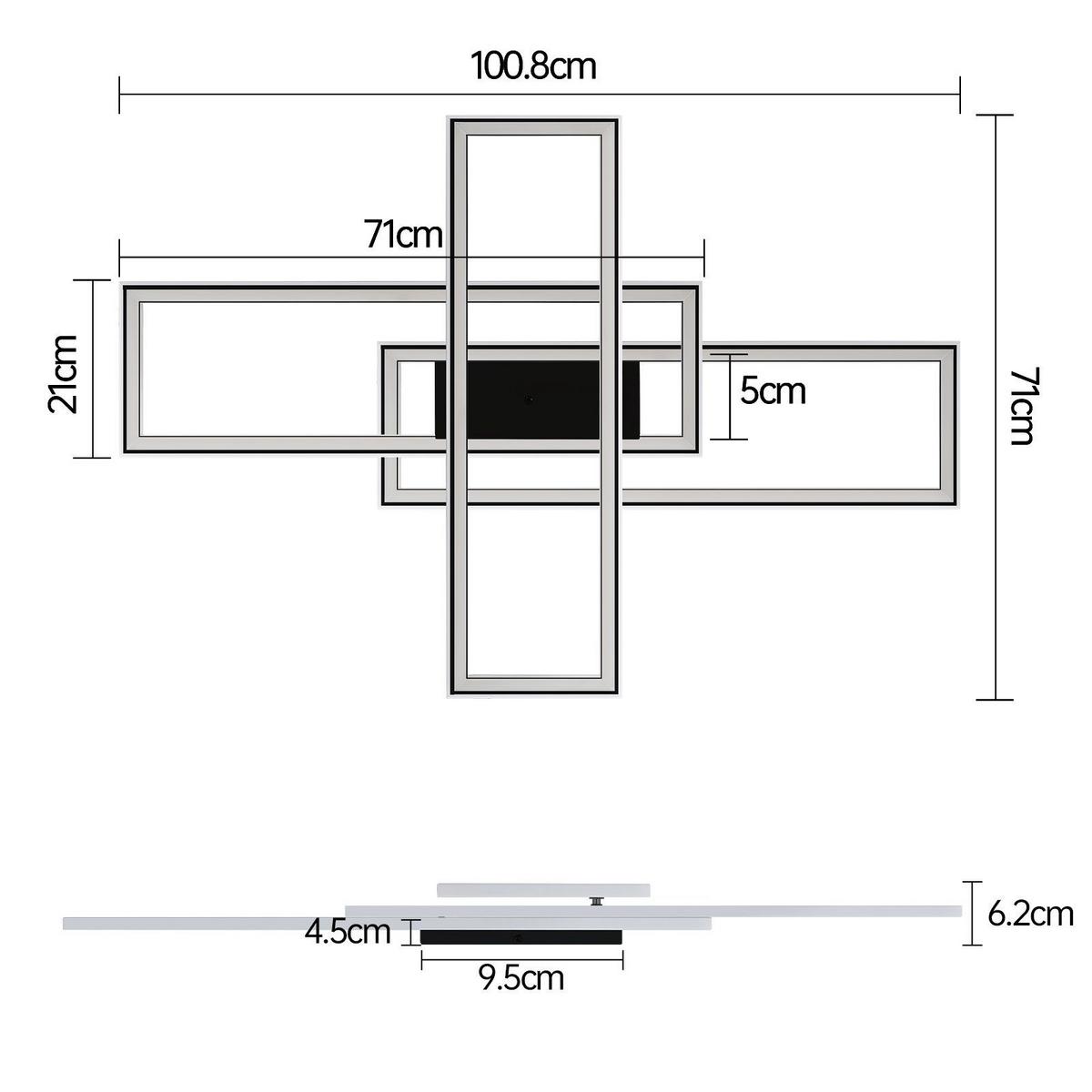LED-DECKENLEUCHTE Luiz 71/101.2/7cm - Schwarz, Metall (101.2/71/7cm) - Nettlife