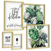 BILDER SET 5er Set - 50x50 cm & 20x30 cm & 40x60 cm Goldrahmen - Wasserfälle in grüner Umgebung - Goldfarben, Kunststoff (40/60cm) - TULUP