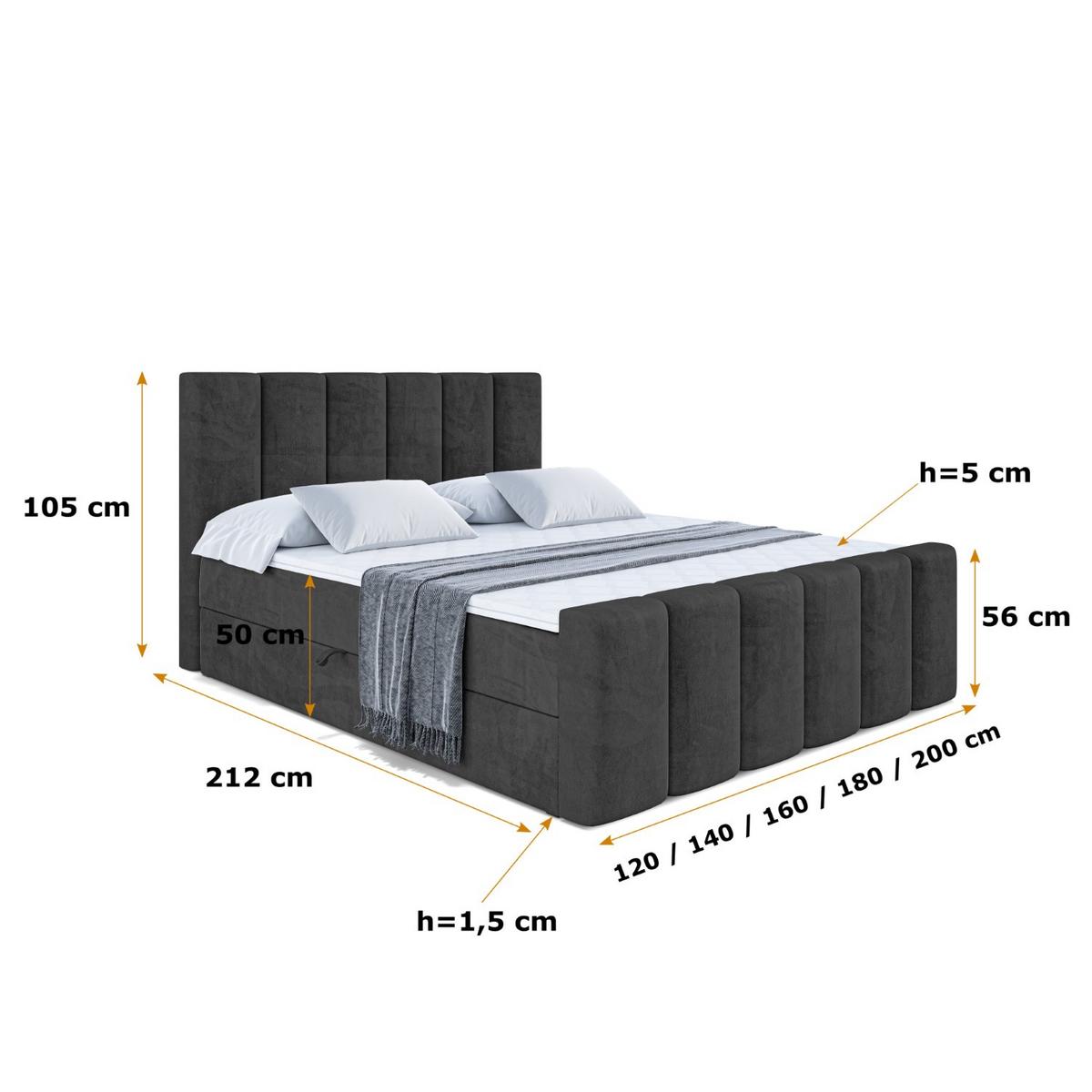 BOXBETT BOXI1-Z - 140x200 cm - H3 - Schwarz - Schwarz, Holzwerkstoff (140/200cm) - ALTDECOR
