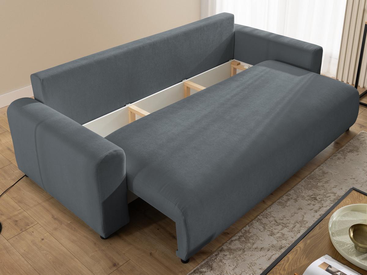 SCHLAFSOFA Calma mit Bettkasten im Bumpy-Design aus weichem Dunkelgrau Webstoff - Dunkelgrau/Schwarz, Holz/Kunststoff (239/88/98cm) - S-Style