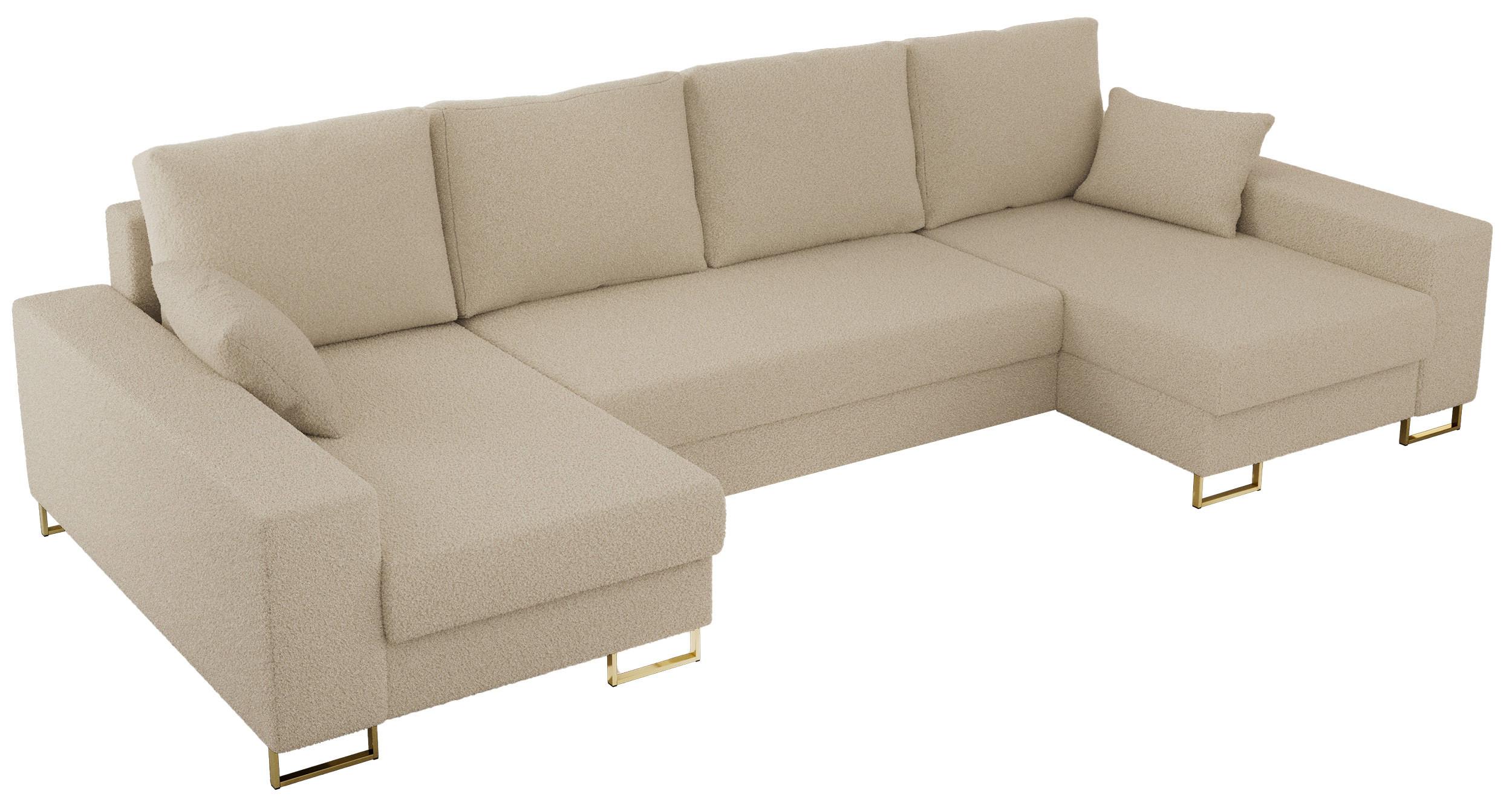 WOHNLANDSCHAFT DORIAN U Bouclé Beige - Beige/Goldfarben, Textil/Metall (312/85/138cm) - MKS