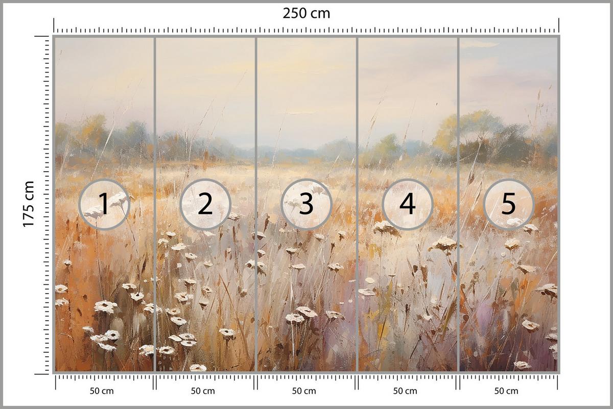 FOTOTAPETE für Esszimmer Wiese Pflanzen Retro Stil 250x175 - Gelb/Beige, Papier (250/175cm) - Muralo