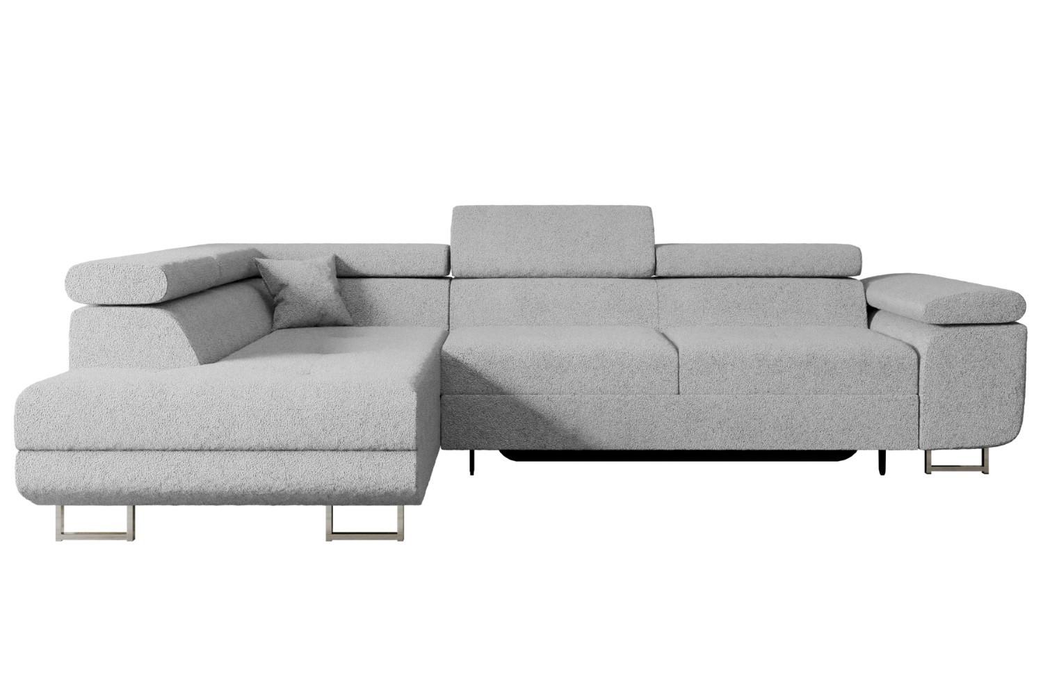 ECKSOFA mit Schlaffunktion und Bettkasten GUSA-L 272x202x107 cm Grau Bouclé - Silberfarben/Hellgrau, Holzwerkstoff/Textil (202/272cm) - ALTDECOR