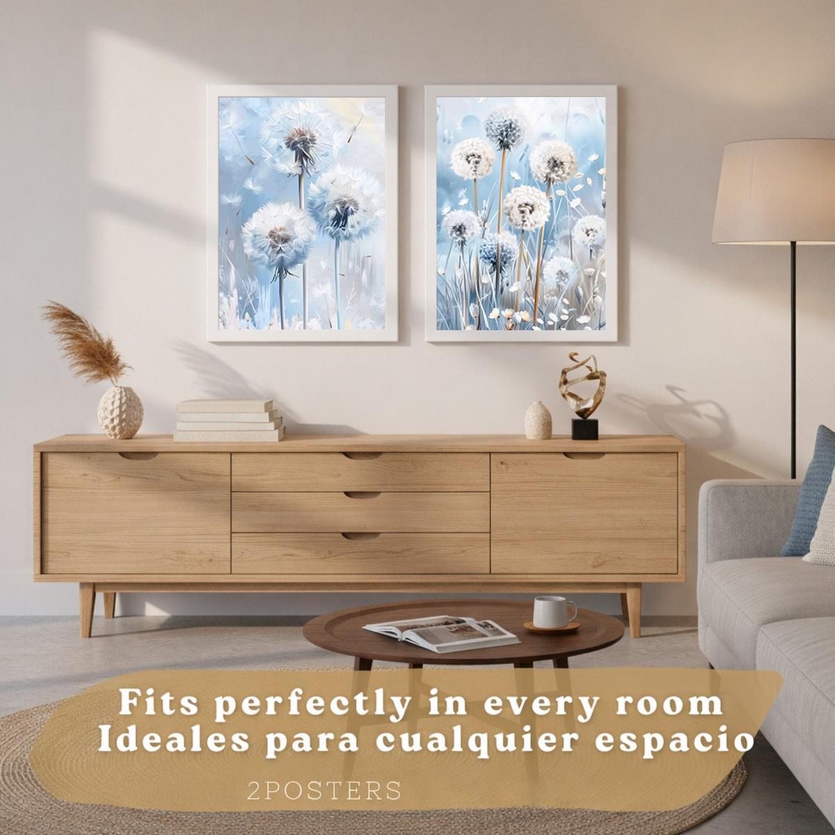 POSTER 2er Kunstdruck-Set Wandbilder Blumen Blau modern Wohnzimmer Deko, Schlafzimmer, Küche, Badezimmer Rahmenlos A4 - Klar, Papier (29.7/1/21cm) - Nacnic