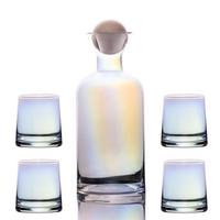 KARAFFE mit 4 Gläsern Set aus Glas mit Regenbogen Schimmer - Transparent, Glas (1.1L) - Intirilife