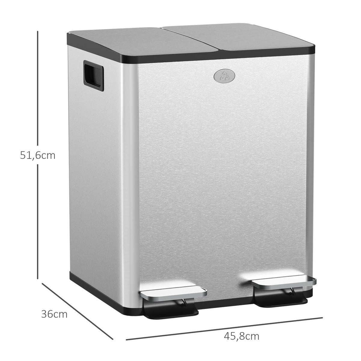 MÜLLEIMER Edelstahl Kunststoff Silber - Silberfarben, Metall (36/51.6/45.8cm) - HOMCOM