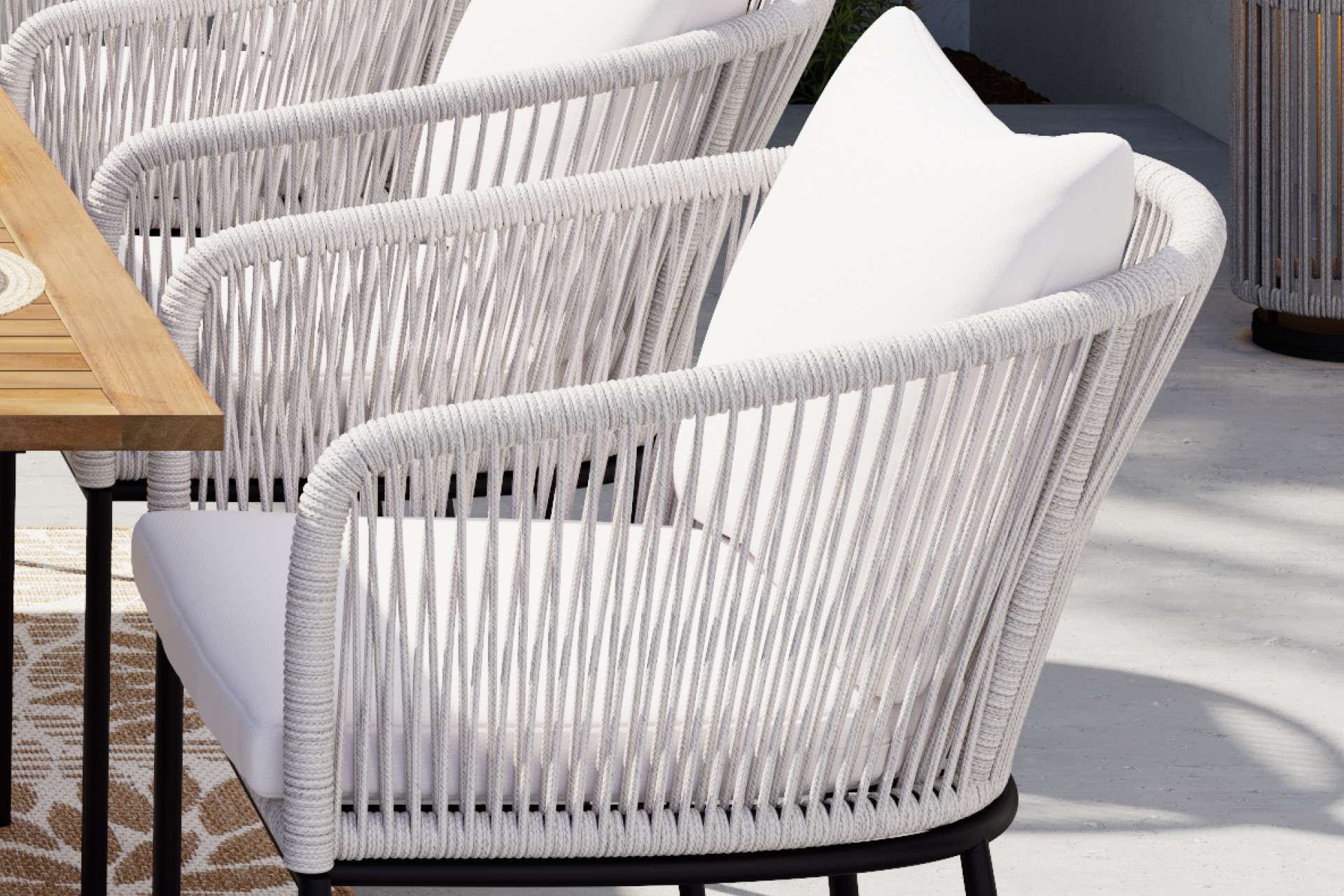 Gartengarnitur Creme inkl. Sitz- und Rückenkissen Bezug abnehmbar und waschbar Webstoff 