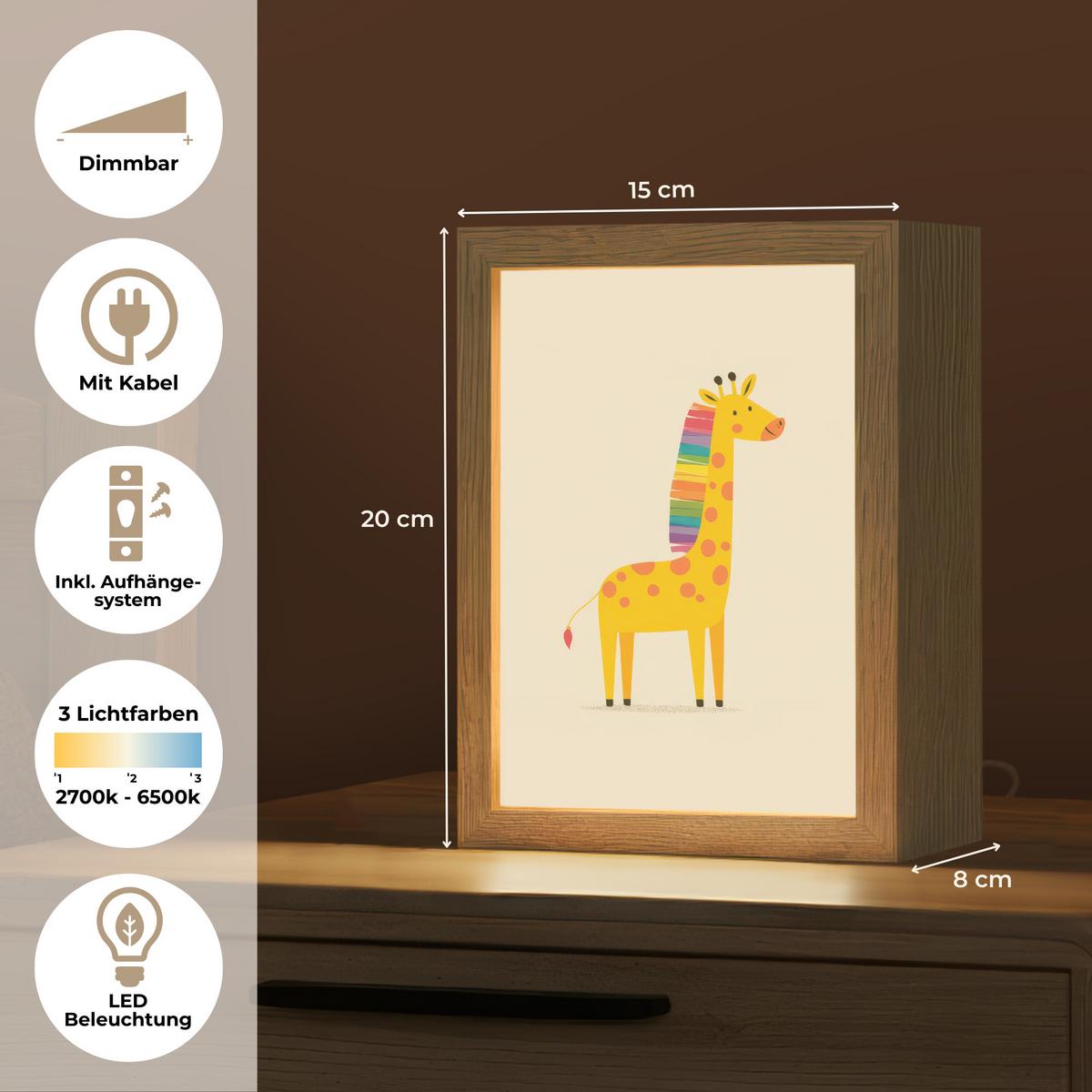 WANDLEUCHTE Giraffe - Regenbogenmähne - Beige 15x20 cm - Beige, Holzwerkstoff (15/20/8cm) - OnlyWow
