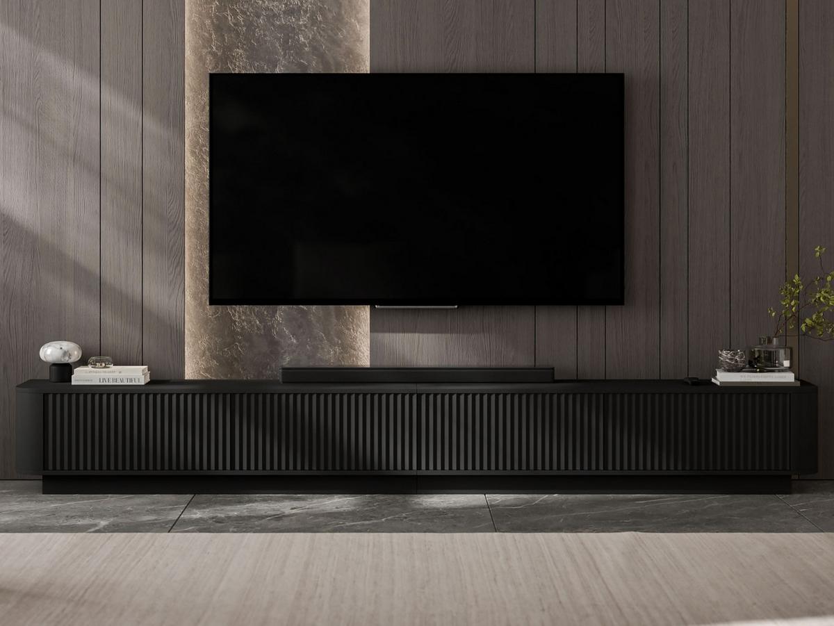 TV-LOWBOARD 2er-Set Aurora Schwarz matt 280 cm mit Sockel - Schwarz, Holzwerkstoff (280/37/35cm) - Meble Lindner