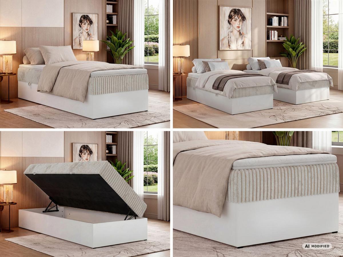 BOXBETT TRAVIT ZERO 90 90/200 - Beige Cord - Topper Visco - H4 - Beige/Schwarz, Kunststoff/Textil (90/200cm) - MKS