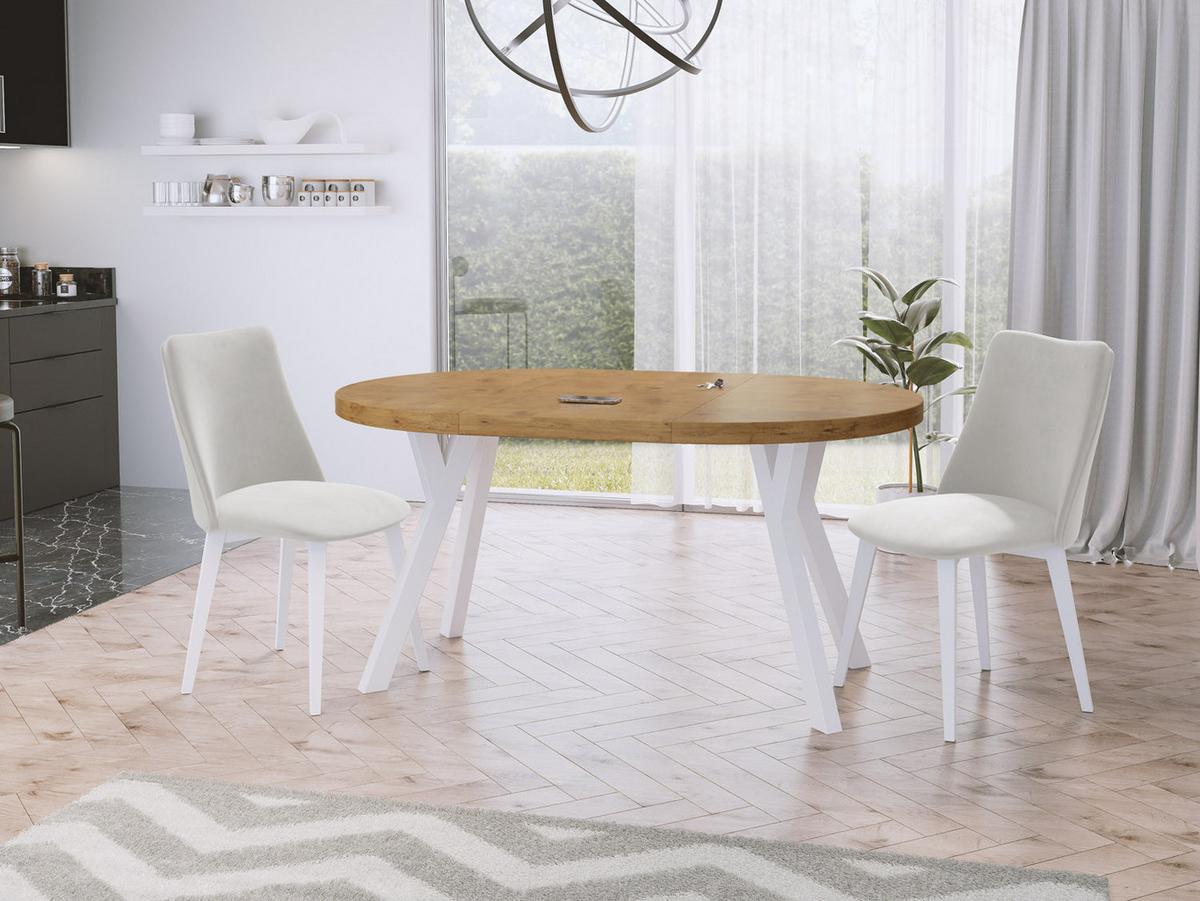 ESSTISCH Twixy runder ausziehbarer, Lancelot Eiche 100-150/100/76 cm - Eichefarben/Weiß, Holz/Holzwerkstoff (100/150/76cm) - WFL GROUP