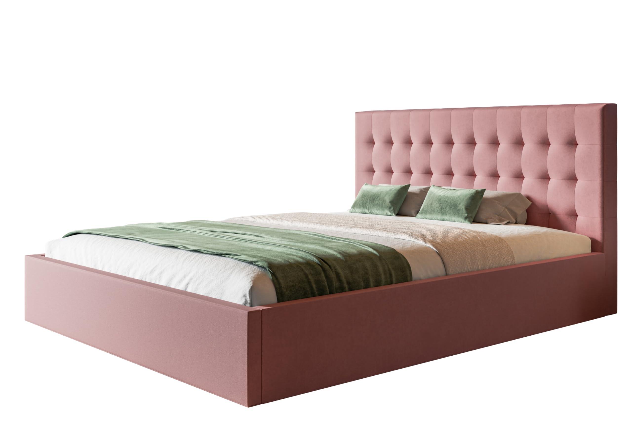 BETT 200x200 - Polsterbett mit Bettkasten und Metallrahmen - Modern Betten - Weicher Jasminstoff - Kollektion Rio, Rosa - Pink, Holz/Textil (200/200cm) - Alpi-Möbel