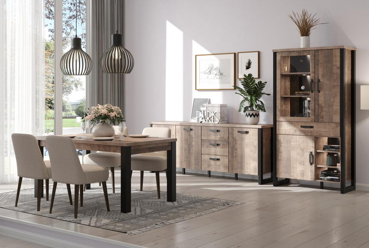 ESSTISCH Eiche Tabak, schwarz Küchentisch 200 x 90 cm - Eichefarben/Schwarz, Holzwerkstoff (100/200/77cm) - Top.Furn