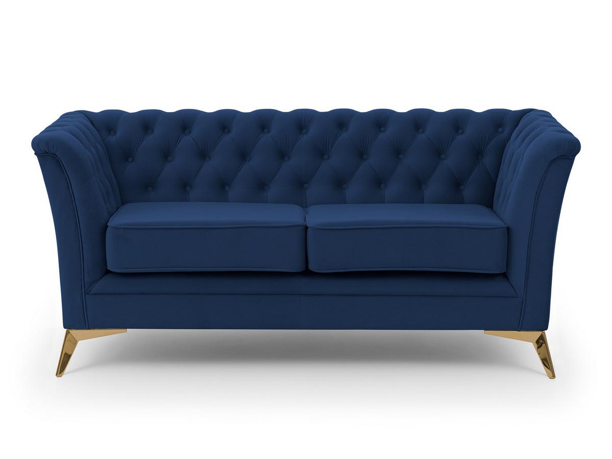 CHESTERFIELD-SOFA 2-sitzer Whitby Marineblau Samt mit goldenen Füßen - Goldfarben/Dunkelblau, Holz/Textil (175/78/82cm) - S-Style Möbel