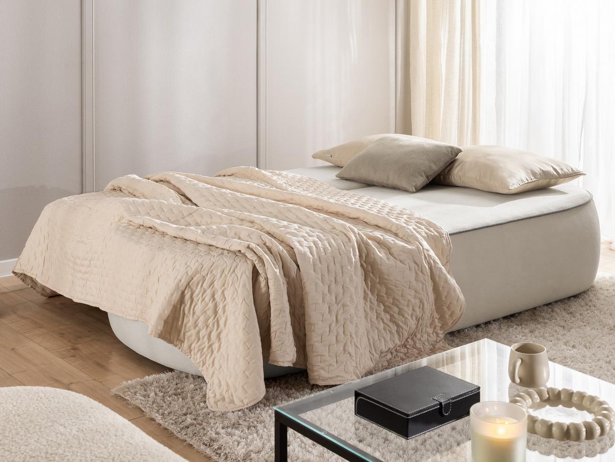 KINDERSOFA Vero im modernen und abgerundeten Design mit Schlaffunktion und Bettkasten aus Helllgrau Plüschstoff mit graphiter Paspel - Hellgrau/Schwarz, Holz/Kunststoff (210/90/98cm) - S-Style Möbel